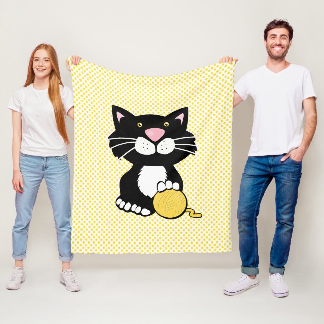 Cartoon Cat on Polka Dot Fleece Blanket (Beispiel)