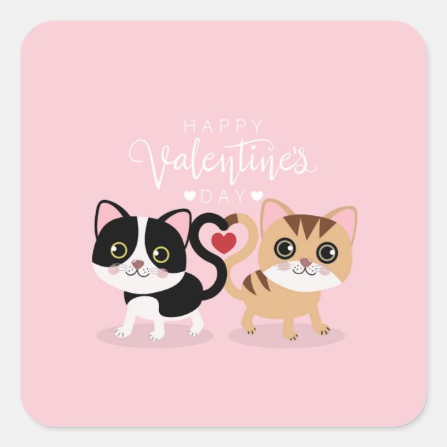 Cartoon Cat Paar Quadratischer Aufkleber (Vorderseite)