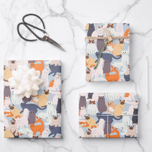 Cartoon Cat Pet Muster Geschenk Geschenkpapier Set (Vorderseite)