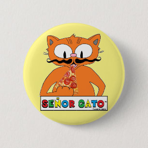 Cartoon Cat Senor Gato isst Pizza Button