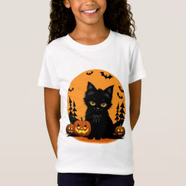Cartoon Cat und Pumpkins unter Vollmond T-Shirt