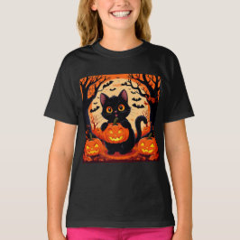 Cartoon Cat und Pumpkins unter Vollmond T-Shirt