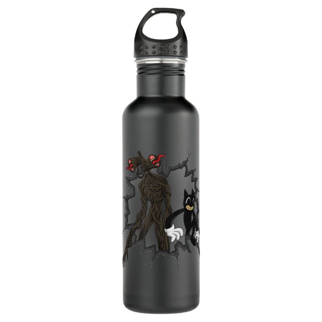 Cartoon Cat und Siren Head Creepy Horror Edelstahlflasche (Vorderseite)