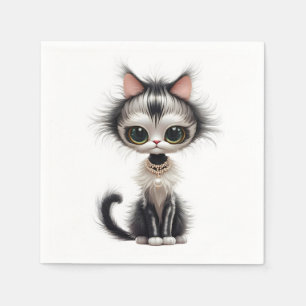 Cartoon Cat with Pearl Necklace Serviette