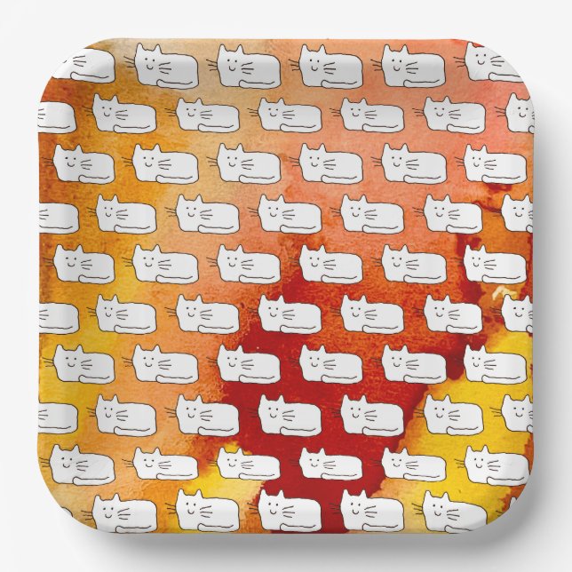 Cartoon Cats Doodle Line Drawing Pappteller (Vorderseite)