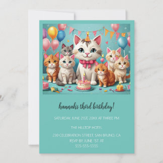 Cartoon Cats Kids’ Purr-fect Birthday Party Einladung
