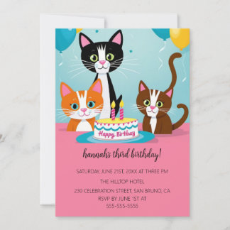 Cartoon Cats Kids's Purr-fect Geburtstagspartei Einladung