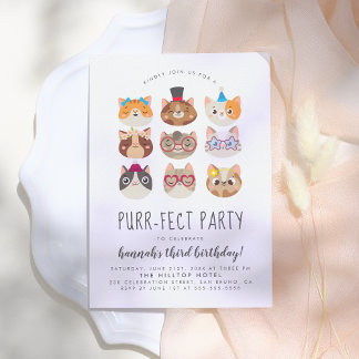 Cartoon Cats Kids's Purr-fect Geburtstagspartei Einladung