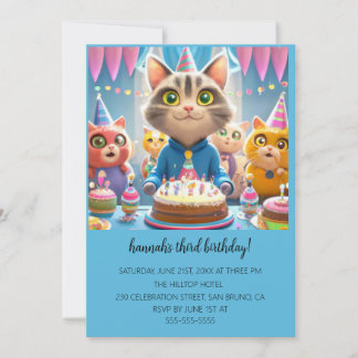 Cartoon Cats Kids's Purr-fect Geburtstagspartei Einladung