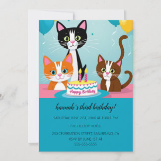 Cartoon Cats Kids's Purr-fect Geburtstagsparty Inv Einladung