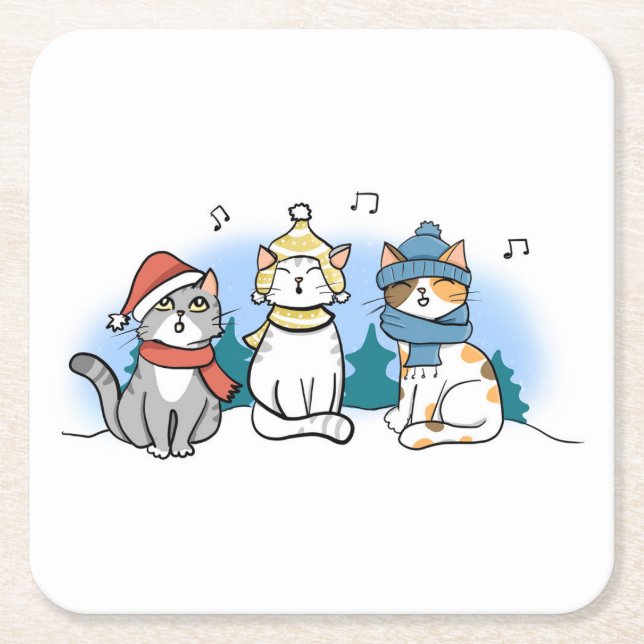 Cartoon Cats Singen Weihnachtslieder Rechteckiger Pappuntersetzer (Vorderseite)