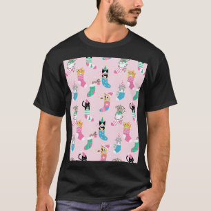 Cartoon Cats Weihnachten Nahtloses Muster T-Shirt