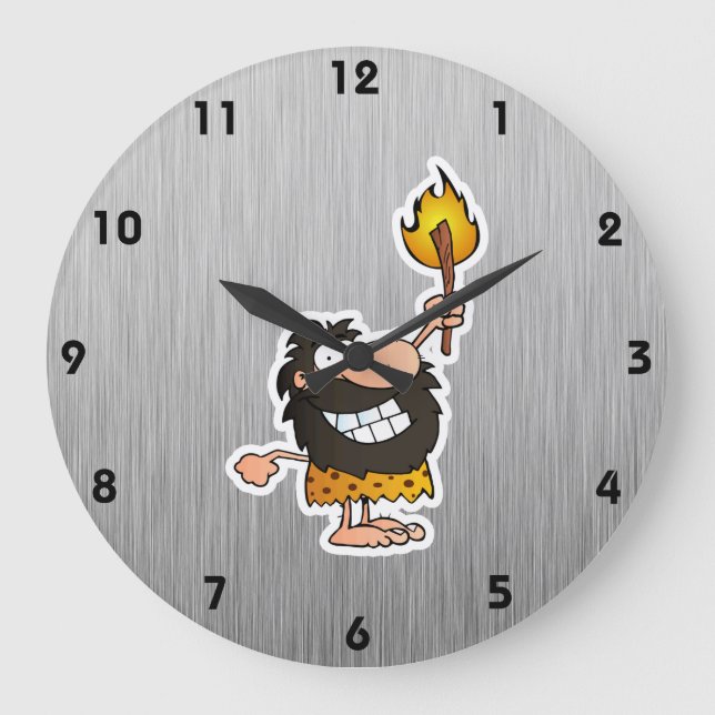 Cartoon Caveman; Metallaussehen Große Wanduhr (Vorderseite)