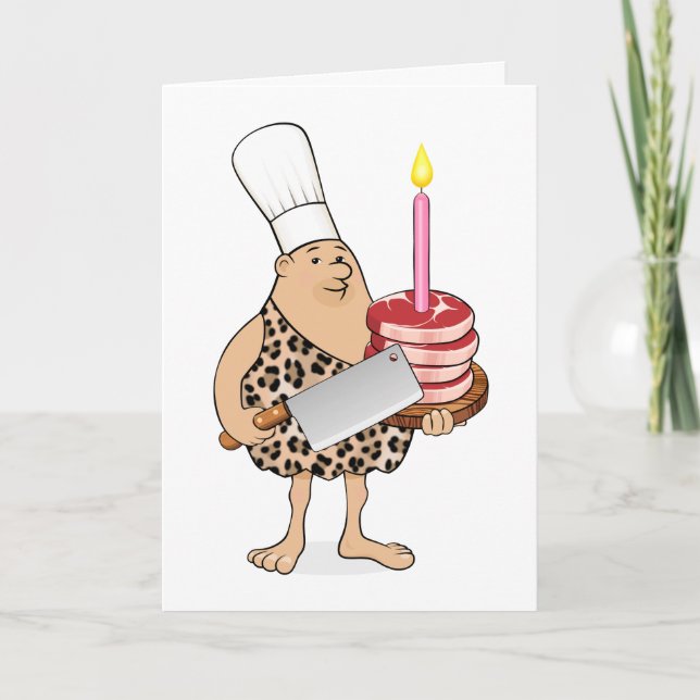 Cartoon Caveman Paleo Chef - Carte d'anniversaire  (Devant)