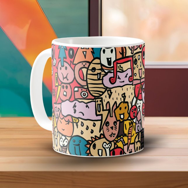 Cartoon Character Hand Drass Muster Kaffeetasse (Von Creator hochgeladen)