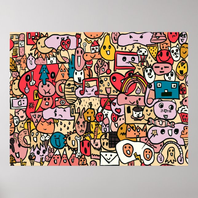 Cartoon Character Hand Drass Muster Poster (Vorne)