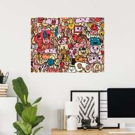 Cartoon Character Hand Drass Muster Poster