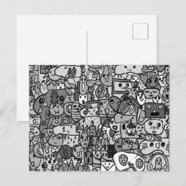 Cartoon Character Hand Drass Muster Postkarte