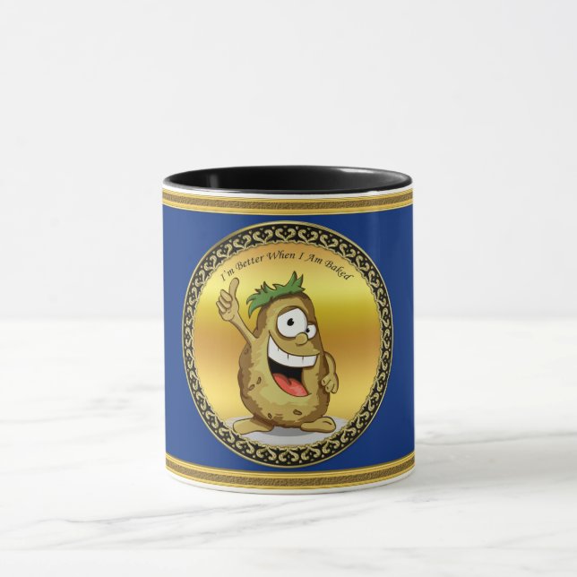 Cartoon-Charakterkartoffel mit grünem Haar Tasse (Zentrum)