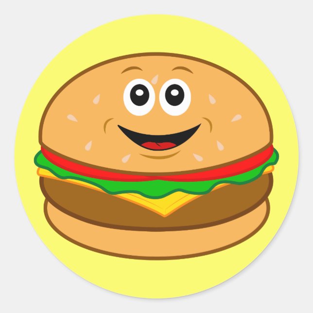 Cartoon Cheeseburger Runder Aufkleber (Vorderseite)