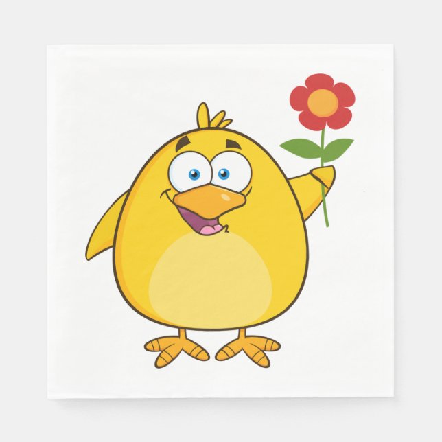 Cartoon Chick und Blume Serviette (Vorderseite)