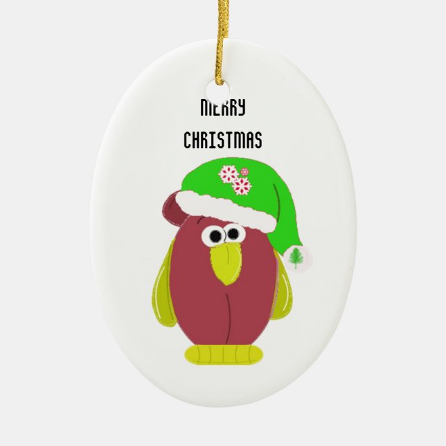 Cartoon Chicken in a Santa Hat Keramik Ornament (Vorne)