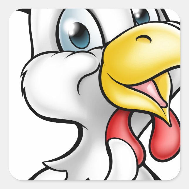 Cartoon Chicken Rooster Quadratischer Aufkleber (Vorderseite)
