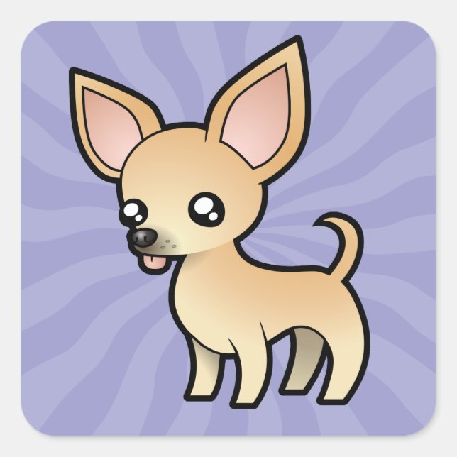 Cartoon Chihuahua (glatter Mantel) Quadratischer Aufkleber (Vorderseite)