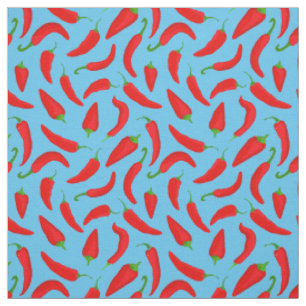 Cartoon Chili Peppers-Muster auf blauem Stoff