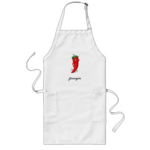 Cartoon Chili Pfeffer mit Individuelle Name Lange Schürze