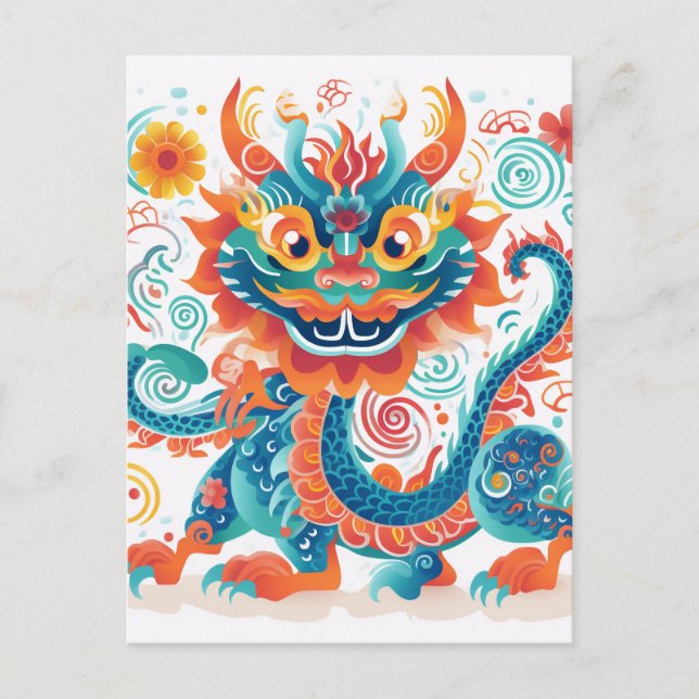 Cartoon Chinesischer Drache Postkarte (Vorderseite)