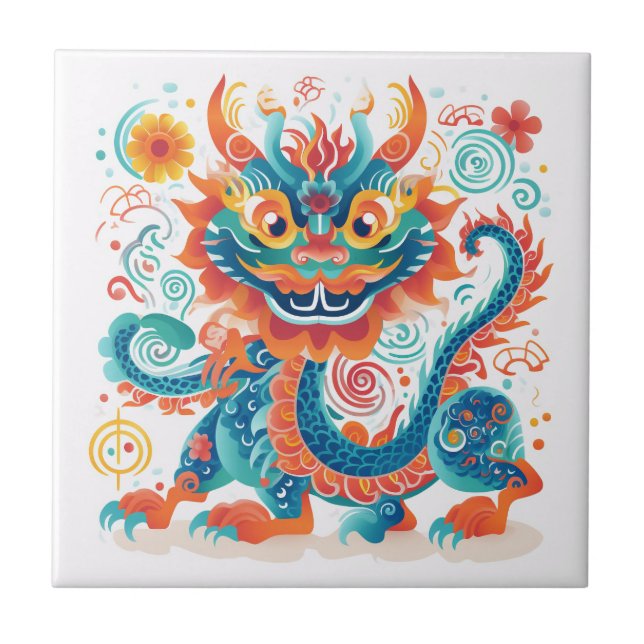 Cartoon Chinesischer Drachenwall Art Fliese (Vorderseite)