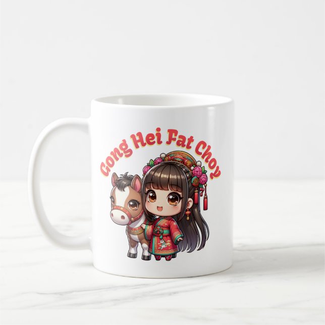 Cartoon Chinesisches Neujahr Pferd und Mädchen Kaffeetasse (Links)