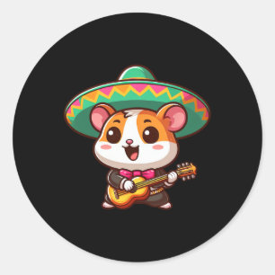 Cartoon Cinco De Mayo Hamster Mariachi Guitar Mexi Runder Aufkleber