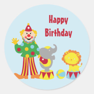 Cartoon Cirque Clown et Animaux Stickers Anniversa