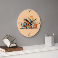 Cartoon City farbenfrohe urbane Uhr Peach Hintergr