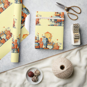 Cartoon City Wrapping Paper - PlayGelbe Stadt Geschenkpapier