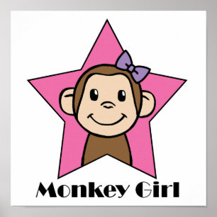 Cartoon Clip Art lächelnder Affe Mädchen rosa Ster Poster