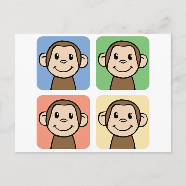 Cartoon Clip Art mit 4 glücklichen Affen Postkarte (Vorderseite)
