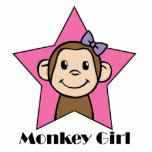Cartoon Clip Art Smile Monkey Girl Pink Star Bow Freistehende Fotoskulptur<br><div class="desc">Cartoonclipkunst mit einem lächelnden Affen in einem rosa Stern und im Tragen eines Bogens in ihrem Haar.</div>