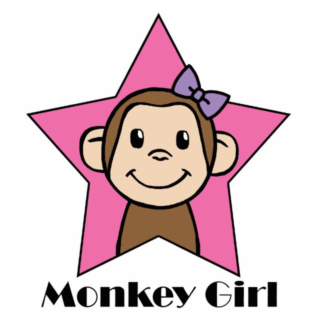 Cartoon Clip Art Smile Monkey Girl Pink Star Bow Freistehende Fotoskulptur (Vorne)