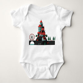 Cartoon coastal town baby strampler