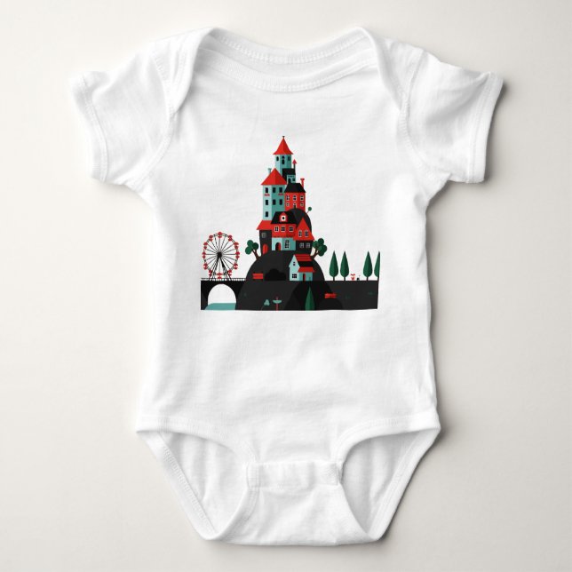Cartoon coastal town baby strampler (Vorderseite)