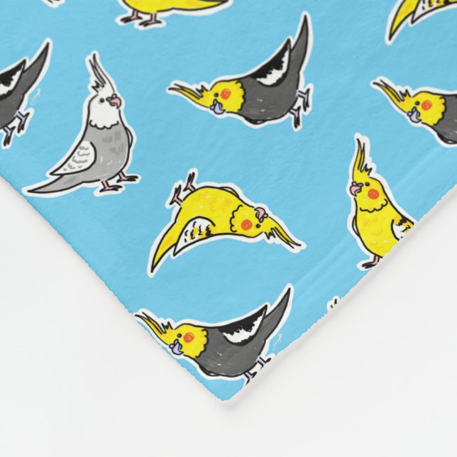 Cartoon Cockatiels Pattern Fleecedecke (Ecke)