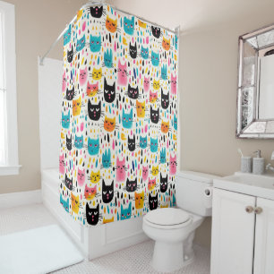 Cartoon coloré Chats Motif Douche rideau
