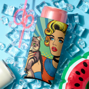 Cartoon-Comic-Pop-Art-Frauen mit Katze Selters Dosenkühler