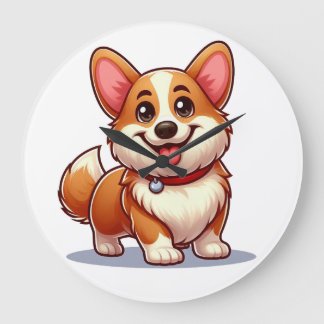 Cartoon Corgi Große Wanduhr