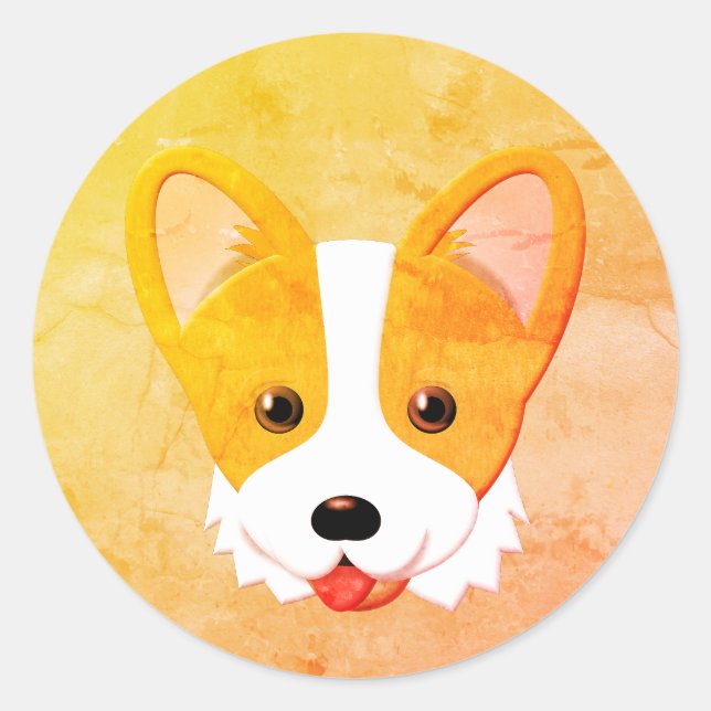 Cartoon Corgi Painting Runder Aufkleber (Vorderseite)