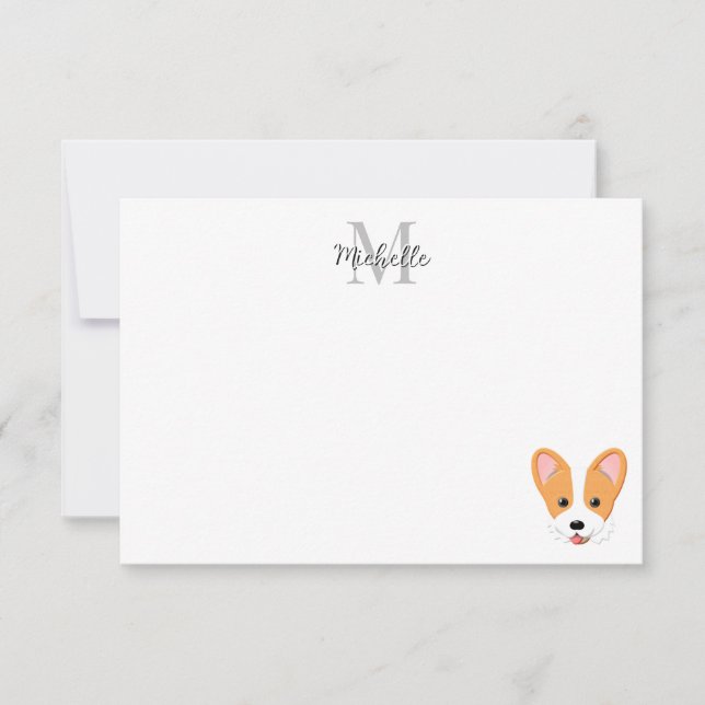Cartoon Corgi Personalized Monogram Mitteilungskarte (Vorderseite)