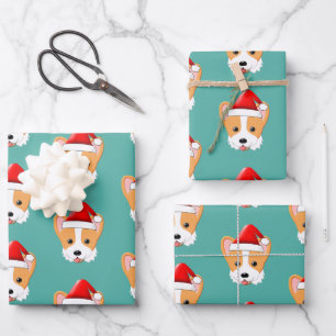 Cartoon Corgi Weihnachtsfeierliche Weihnachtsmannm Geschenkpapier Set